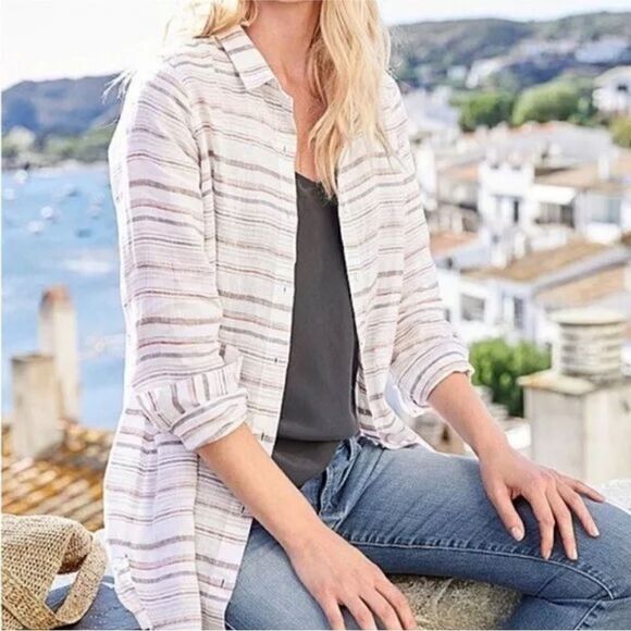 GARNET HILL Linen Shirt Top Women XL Linen Button Down Long Sleeve Lagenlook - Picture 1 of 10